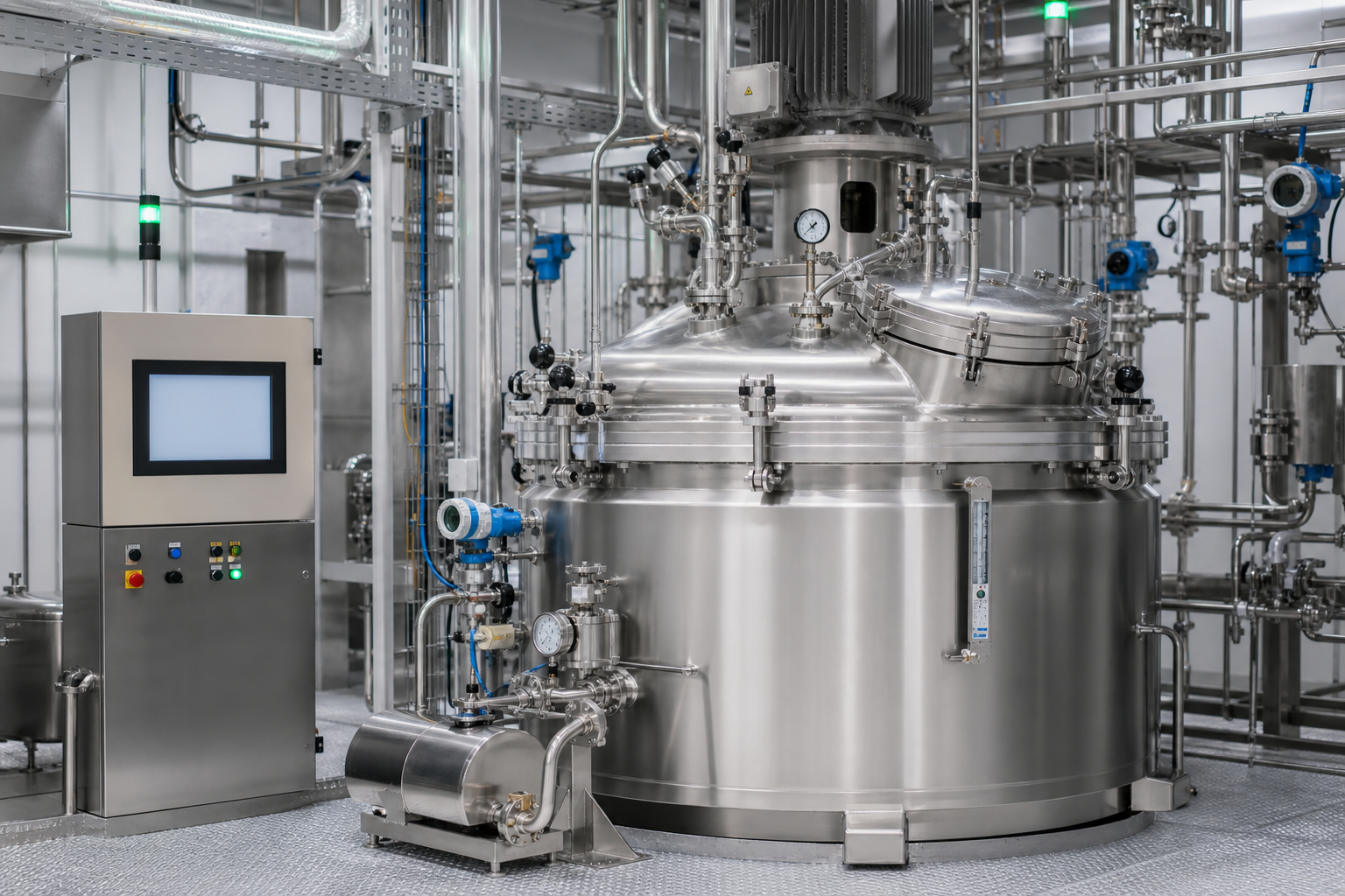Chemical process reactor with mounted field instruments and control panel